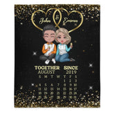Doll Couple Sitting Together Since Anniversary Date Calendar Personalized Fleece Blanket - Anniversary Gift For Couple - Gift For Him, Gift For Her - Lovscape